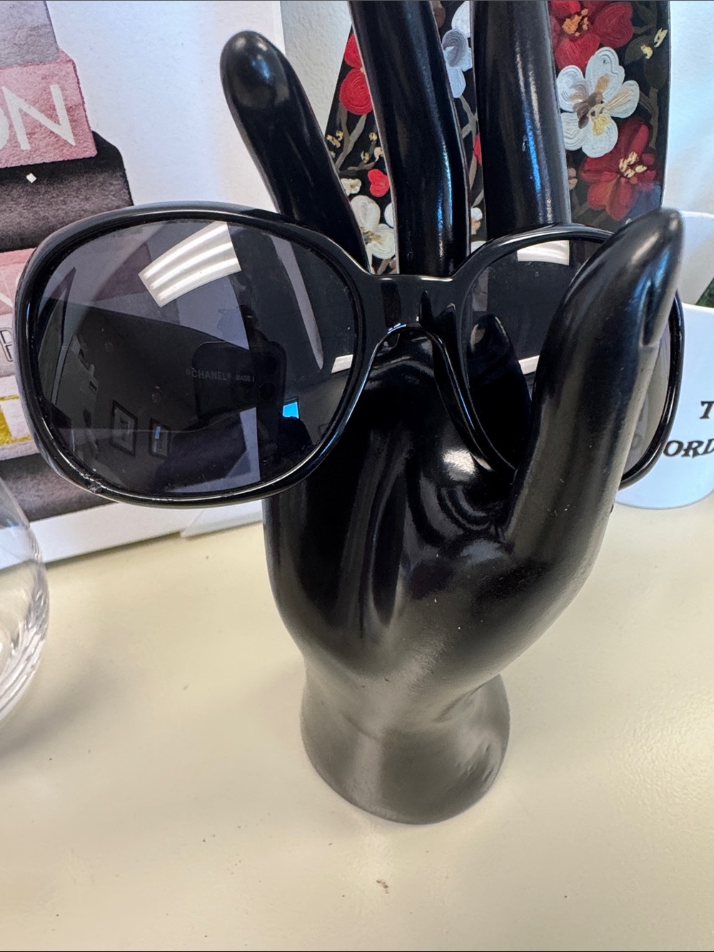 CHANEL Black Oversized Oval Sunglasses